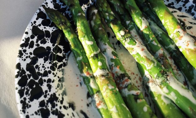 Steamed Asparagus with Tahini Dressing and Black Sesame Oil